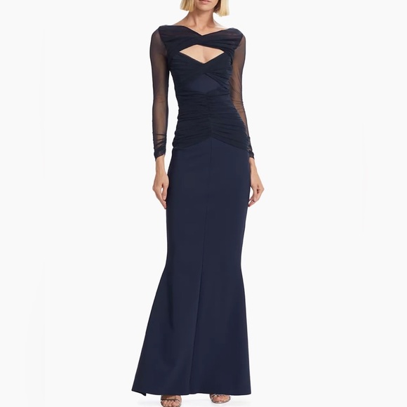 Chiara Boni La Petite Robe NEW Leitha Layered Cut Out Gown Blue Notte 8 $1090.0